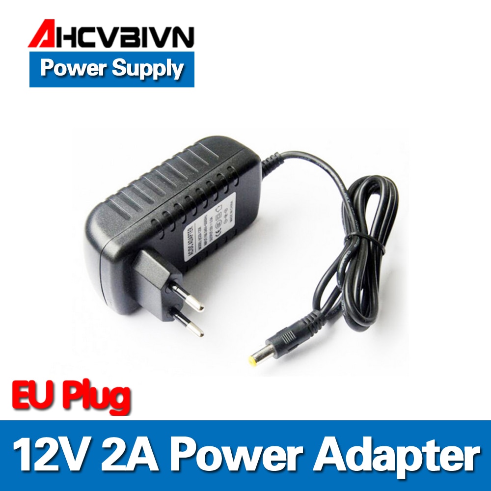 AHCVBIVN 12V2A AC 100 V-240 V Converter Adapter DC 12 V 2A 2000mA Voeding EU Plug 5.5mm x 2.1-2.5mm voor LED CCTV