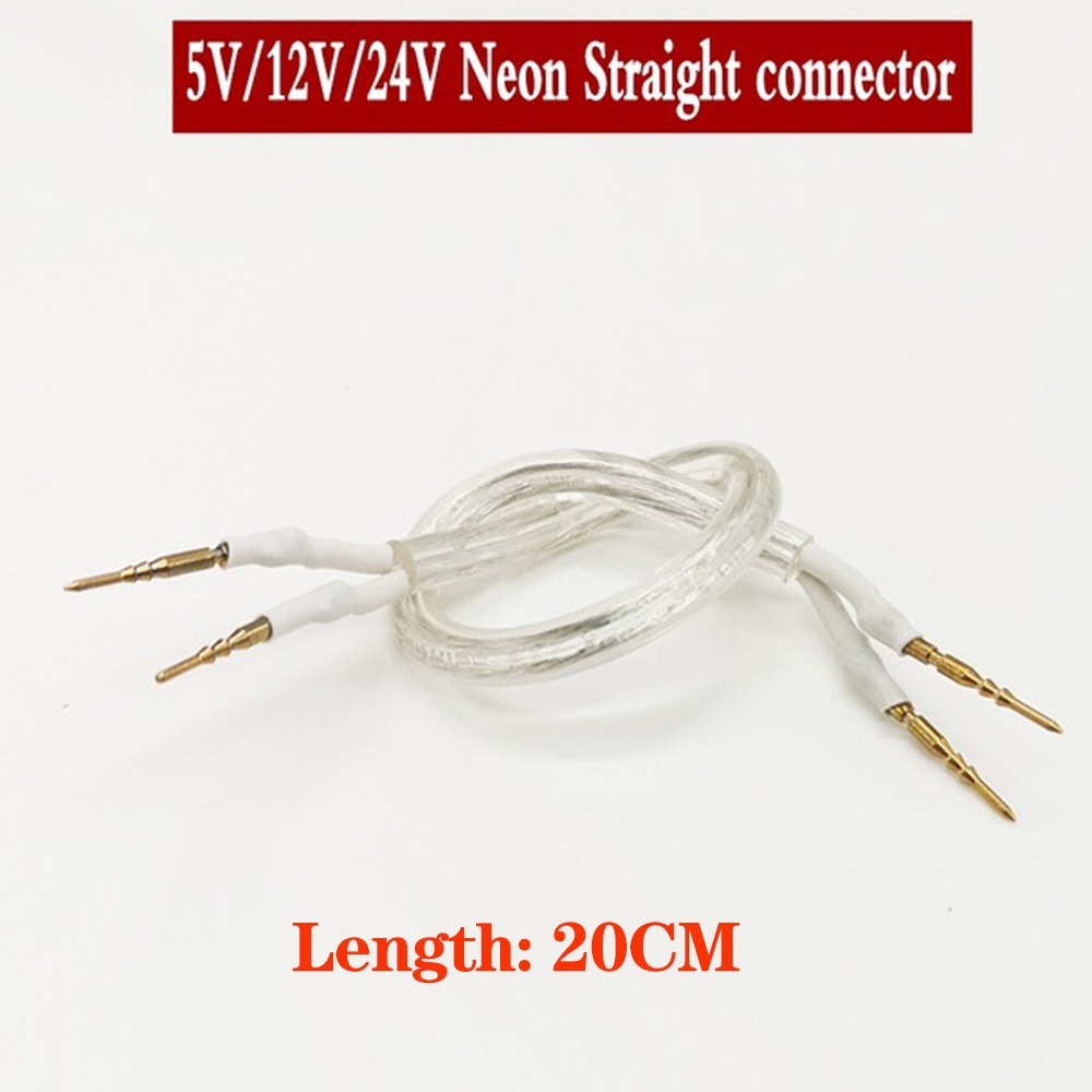 Neon Connector 2Pins met kabel voor DC12V DC24V DC5V AC220V AC110V Enkele kleur Led Neon Touw Middelste Aansluiting Wit, 40 pcs