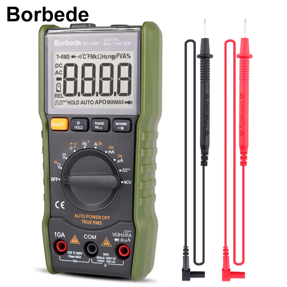 Borbede 168A мультиметр Digital Multimeter 6000 Count DC AC Capacitance Resistance Square-wave Output Mini Tester