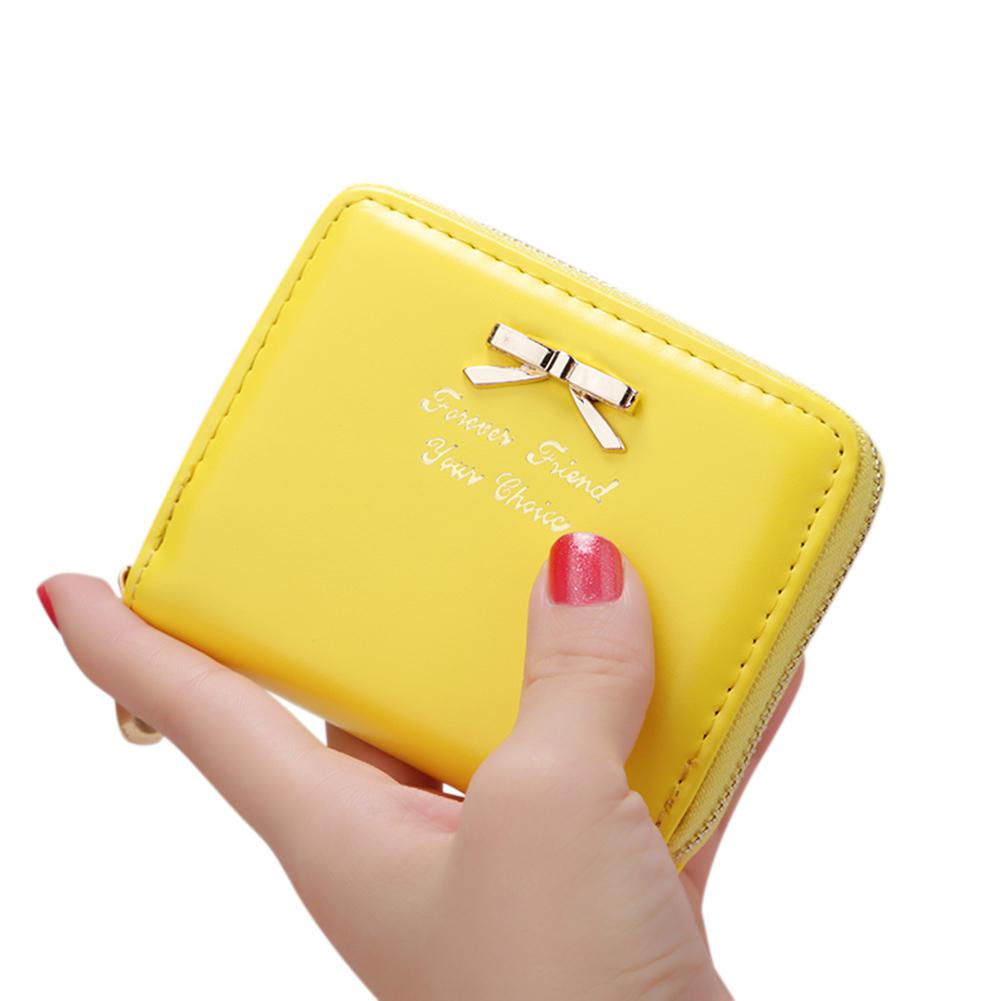 Carteras de Mujer Simple de estilo corto bolso de embrague Bowknot decoración cremallera bolso Delgado monedero de bolsillo tarjeteros ZK40: yellow