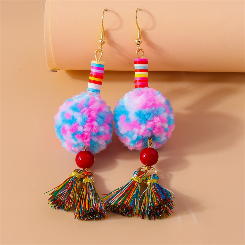 Aihua Faux Fur Ball Earrings for Women Soft Fluffy Pom Pom Decor Dangle Earrings Jewelry Accessories Christmas Party Dress Up: Light Yellow Gold Color