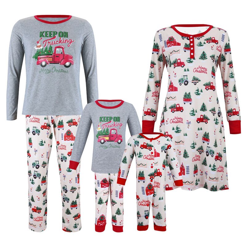Familie matchende outfits tøj julepyjamas sæt xmas voksen barn sød fest nattøj pyjamas bil print nattøj jakkesæt