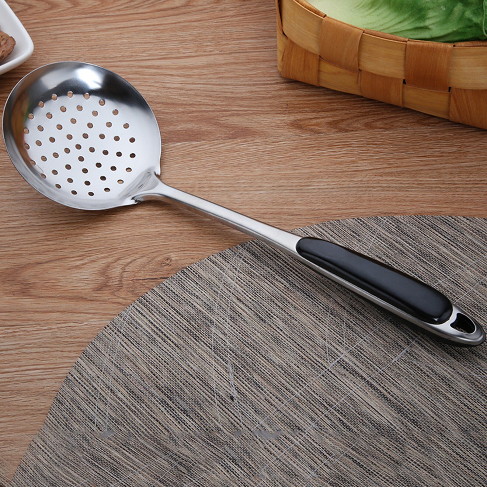 Passoire à cuillère à soupe en acier inoxydable, spatule à Long manche, passoire de cuisine, outils de cuisine