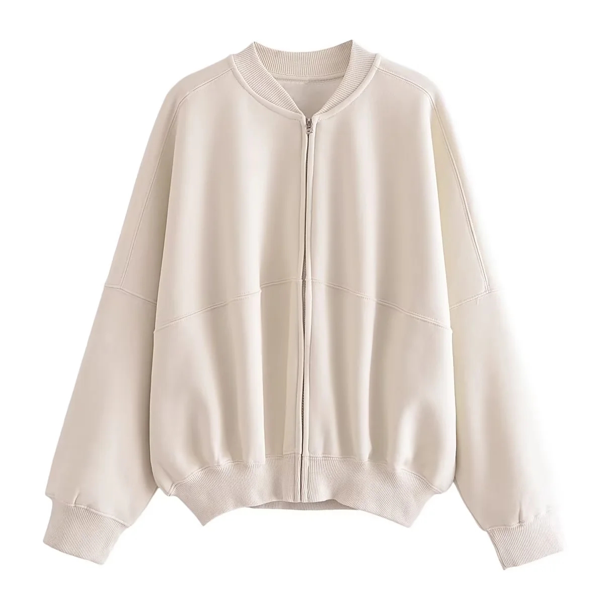 HH otoño mujer Casual sólido traje deportivo manga larga cremallera chaqueta Bomber abrigo + pantalones sueltos de cintura elástica conjuntos de pantalones: L / Castaño