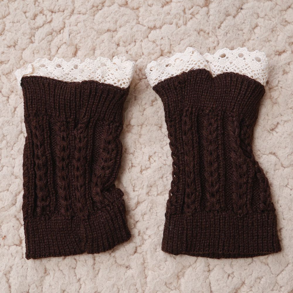 Calcetines de punto para botas, calentadores de piernas cortas para mujer, calcetines tejidos de encaje, accesorios para botas de: black