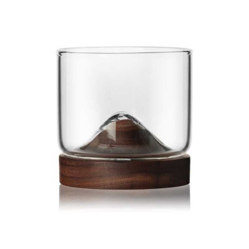Home Kitchen Whiskey Glass Mountain Wooden Bottom Wine Transparent Glass Cup For Whiskey Wine Vodka For Bar Club: A