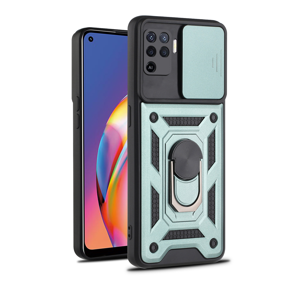 Armor metal case for oppo reno 5 lite 5 6 5g f-ringhållare med stativ fodral för reno 4 reno 4 lite 5f push-pull-skal: Duk / Himmelsblå