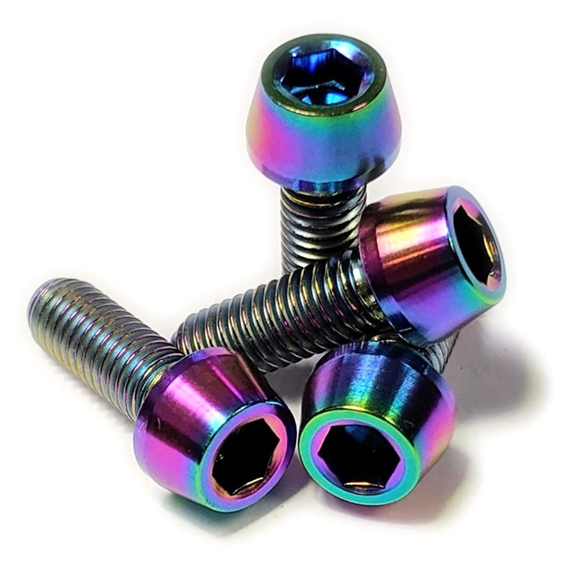 Bike Stem Bolts, MTB Road Mountain Bike Bicycle Stem Bolt Screw Titanium Anodized M5 Bottle Cage Bolts Rainbow: Default Title