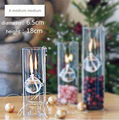 Europæisk lavet romantisk gennemsigtig glas cylindrisk olielampe bryllupsdekoration i stedet for lysestage hjem: Et medium medium