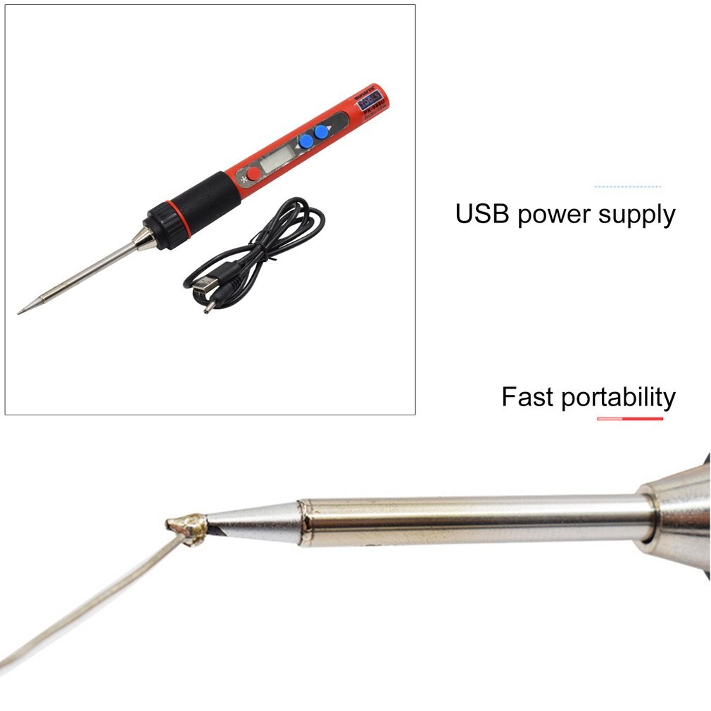 Kit de herramientas de soldador eléctrico 5V, 10W, USB, temperatura ajustable, LED, Digital, interno, con puntas de soldadura