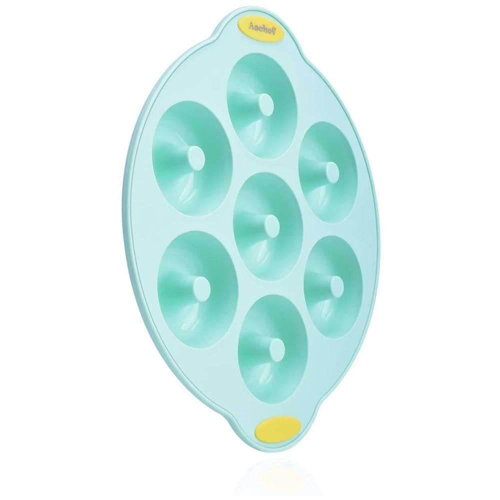 Donut Baking Pan cake Molds Tray Silicone Bakeware 7 Cavity with Reinforced Metal Core Handle Grip Non Stick