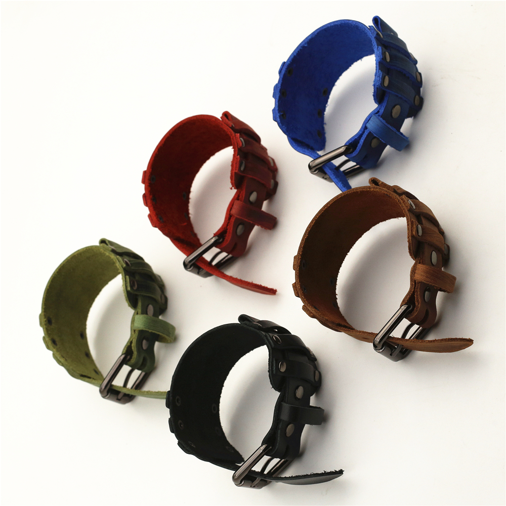 Punk svart blå röd grön brun läder klockarmband herr 22mm 24mm klockarmband armband smycken