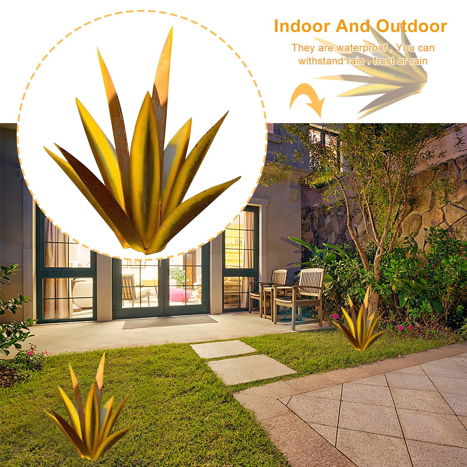 Rustic Tequila Plant Sculpture, Hand Painted Metal Agave Ornaments, Iron Art Decor Figurines for Garden Yard Lawn Patio Outdoor