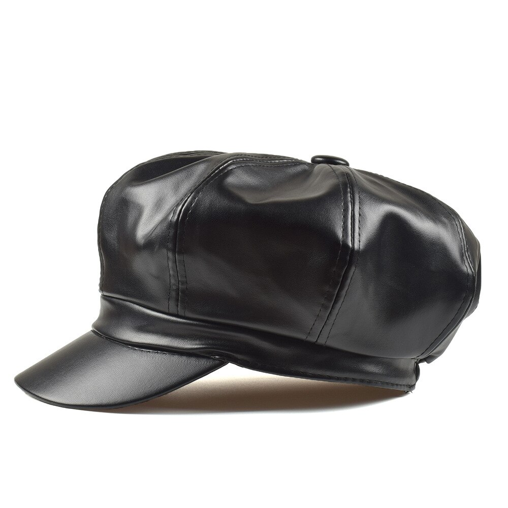 Hoaree rød newsboy cap pu skinn solid åttekantet cap høst vinter vintage damer flat cap hun beret lue