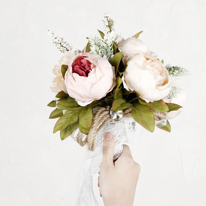 Perfectlifeoh-ramo de Camelias para boda, plantas florales, , ramo de recuerdo con mango de encaje, flores de boda con tema de jardín: Default Title