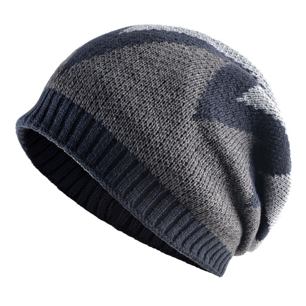 Vinter menns beanies varm strikket fargetilpasning panseret caps hofte hopp skullies lue menn tykk uformelt strikket gorras: Blå