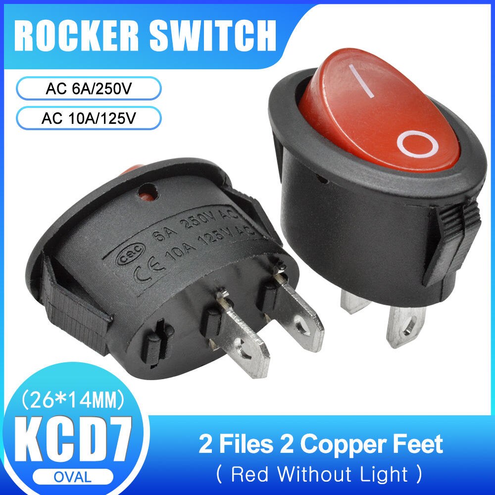 5Pcs 26x14mm KCD7 Oval Push Button Rocker Switch 6A 250V 10A 125V AC Toggle IO On-Off Car Boat Power Switch 2Pin 3Pin LED Light: 2Pin On-Off Red