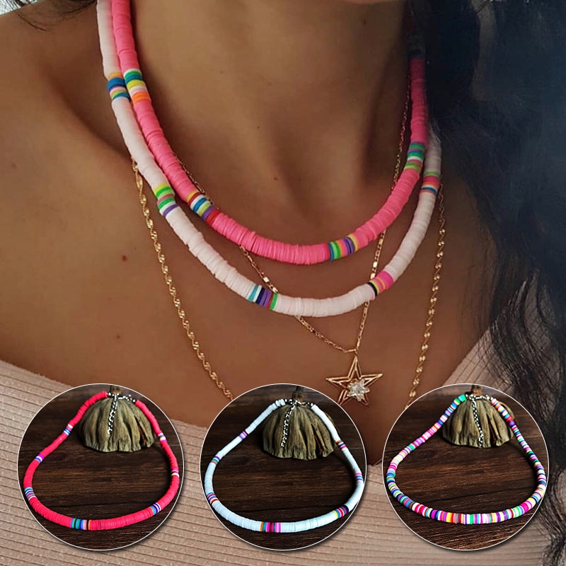 Collana stile Boho collana girocollo in rilievo di argilla colorata arcobaleno collana in argilla polimerica regali gioielli per donne ragazze regolabili