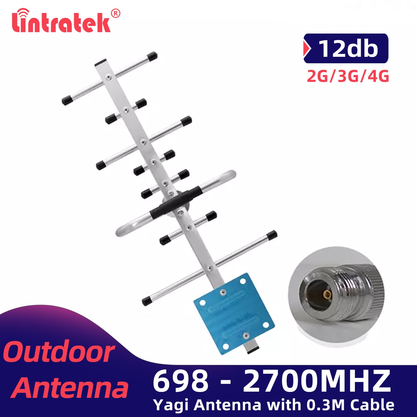 Lintratek 2G 3G Yagi Outdoor 4G Antenna 698-2700Mhz Suit for GSM UMTS LTE WCDMA Signal repeater High Gain