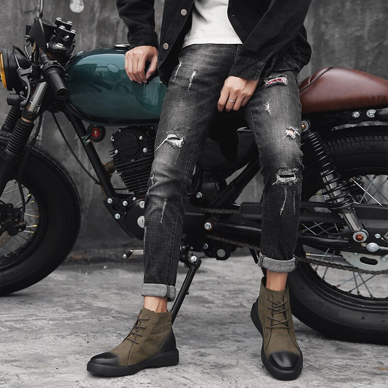 Motorlaarzen heren martin boots enkel leren laarzen heren zwarte straatschoenen botas motocross hombre
