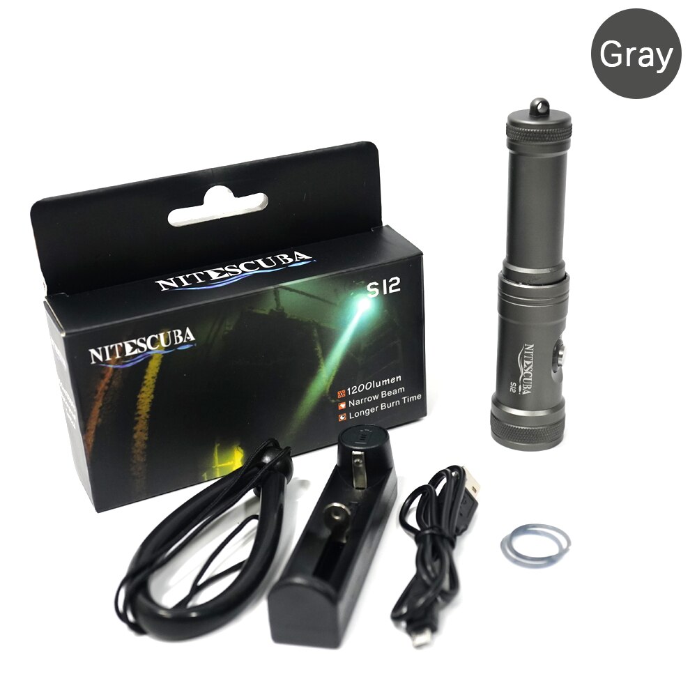 Nitescuba S12 Tauchen Taschenlampe 1200 Lumen Tauchen Taschenlampe Wasserdichte bewertung Lampe 100m nacht Unterwasser Mit 18650 Batterie: S12 grau