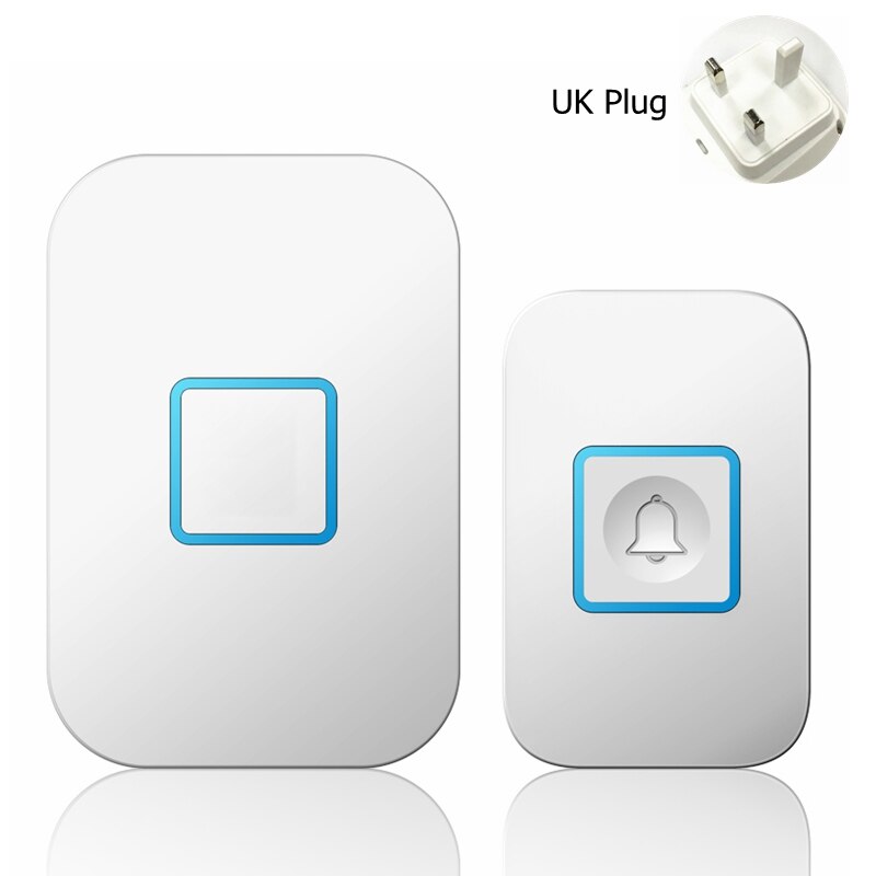 Smart Home Wireless Waterproof Doorbell 300M Remote 1 Button 1 2 Receiver US EU UK Plug Intelligent LED Light Door Bell 60 Chime: white 1x1 UK