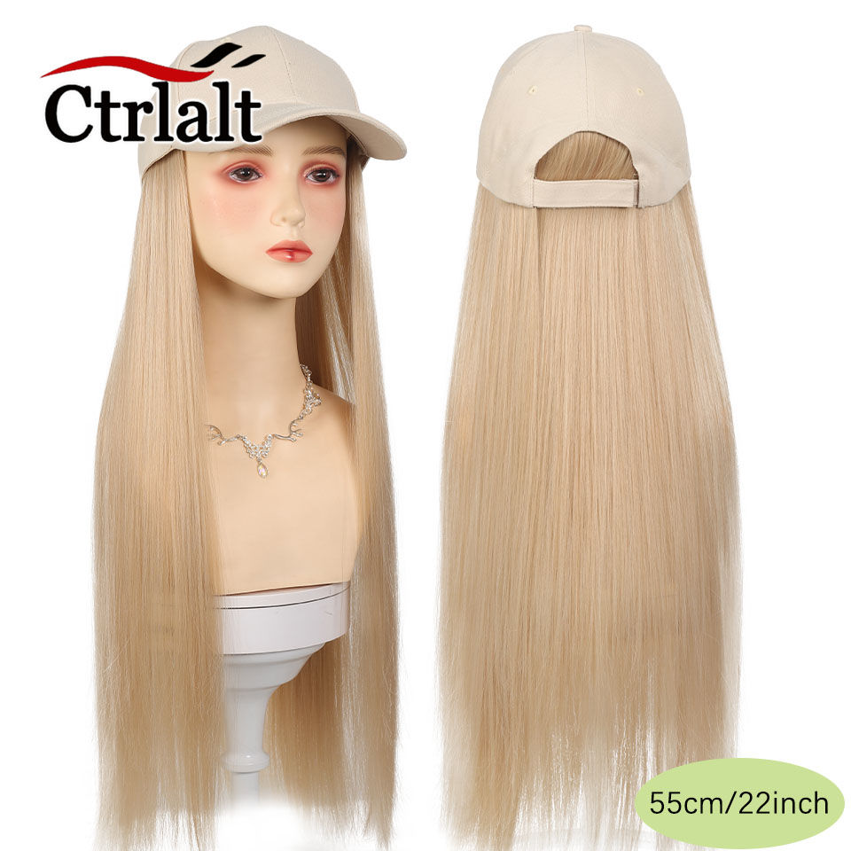 Casquette de Baseball longue et droite, perruque synthétique avec Extensions de cheveux pour femmes, chapeau réglable avec perruque attachée, postiche longue: T1B/VIOLET