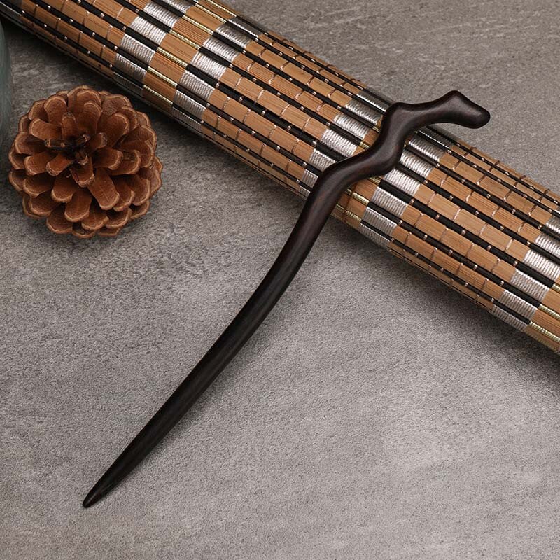 Horquilla china antigua tallada a mano de sándalo negro para mujer, vestido Hanfu, horquillas de madera para el pelo, joyería de peinado en espiral para Cosplay: Style 2