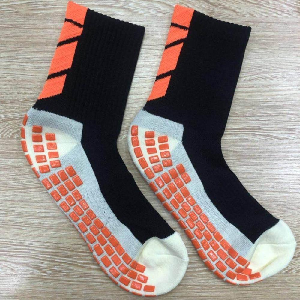 Anti-Slip Breathable Sports Socks Men Cotton Breathable Absorb Sweat Fast-Dry Football Rubber Soccer Running Cycling Sock: Blackorange