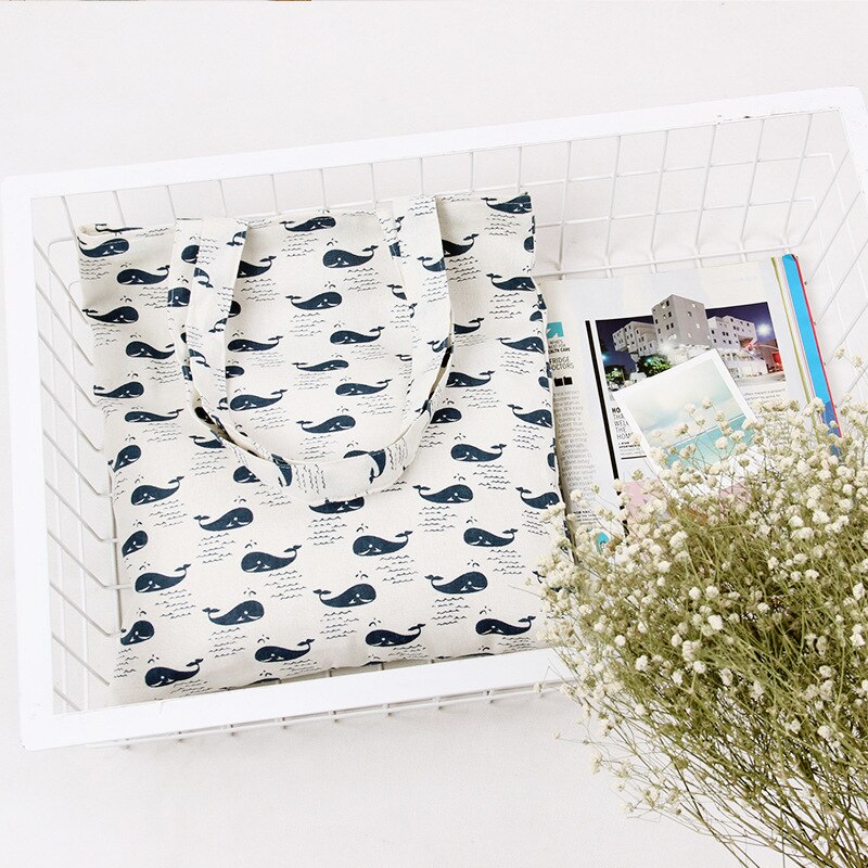 YILE Brand Cotton Linen Eco Reusable Shoulder Bag Shopping Tote Print Cute Whales L244