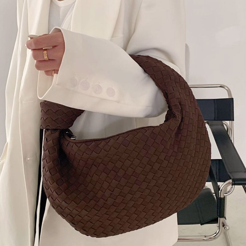 Bolso de mano a la para mujer, bolsa de cuero vegano de lujo, bolsa de hombro estampada, cruzado, informal con asa anudada,: Mosha Coffeee / 43x10x20cm