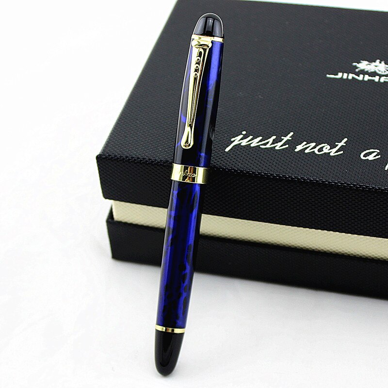 Jinhao X159 - Stylo Plume Acrylique Noir, Taille 8 Plume Fine Garniture Dorée Design Classique Stylo à Écriture Lisse avec Convertisseur et Sac à Stylo