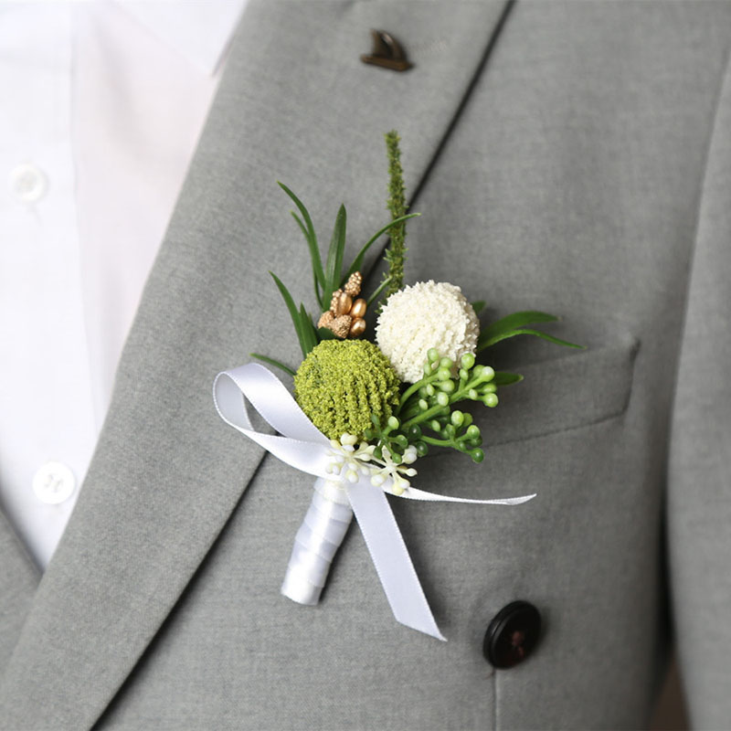 Tulipan corsage mænd bryllup hvid boutonniere blomster kunstig silke rose brocher brudepige gomsmænd festtilbehør