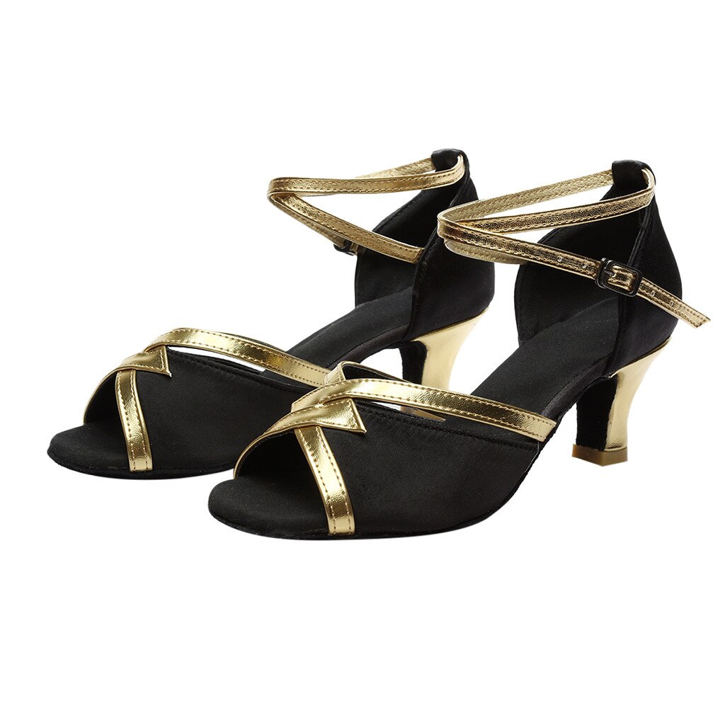 Femmes Latin chaussure danse sandales femmes solide Rumba valse bal salle de bal Latin Salsa danse chaussures sandales en plein air décontracté: BK / 35
