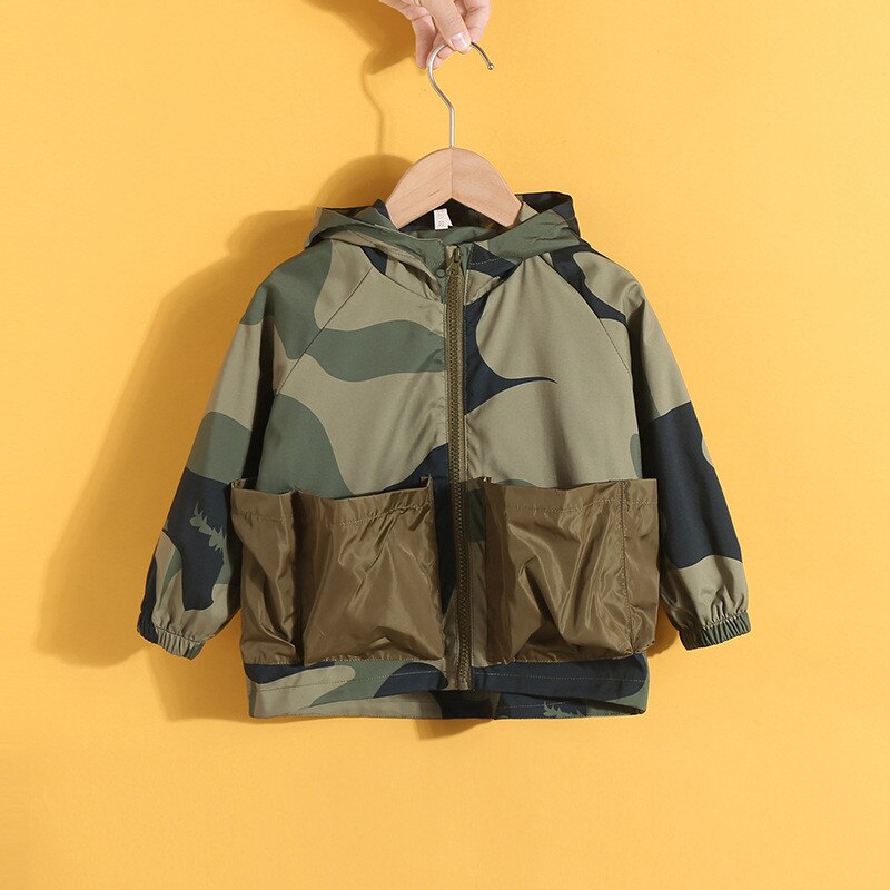 Del bambino del Ragazzo di Modo Camouflage A Maniche Lunghe Con Cappuccio Cappotti 2-8Y Bambini bambini Primavera Autunno Casual Antivento Giacca Outwear Streetwear