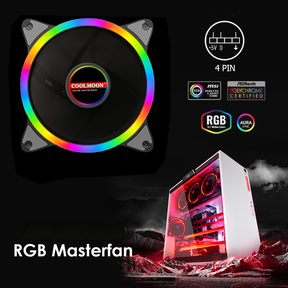 Cooling Fan RGB Adjustable speed Adjust DC 12V Large 4 Pin Double halo pc computer Cooler argb Case Fan