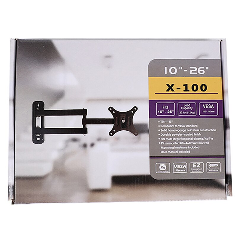 Universal 15Kg Adjustable Flat Panel Frame Tv Wall Mount Bracket Support 10 Degrees Tilt For 10-26 Inch Lcd Led Monitor