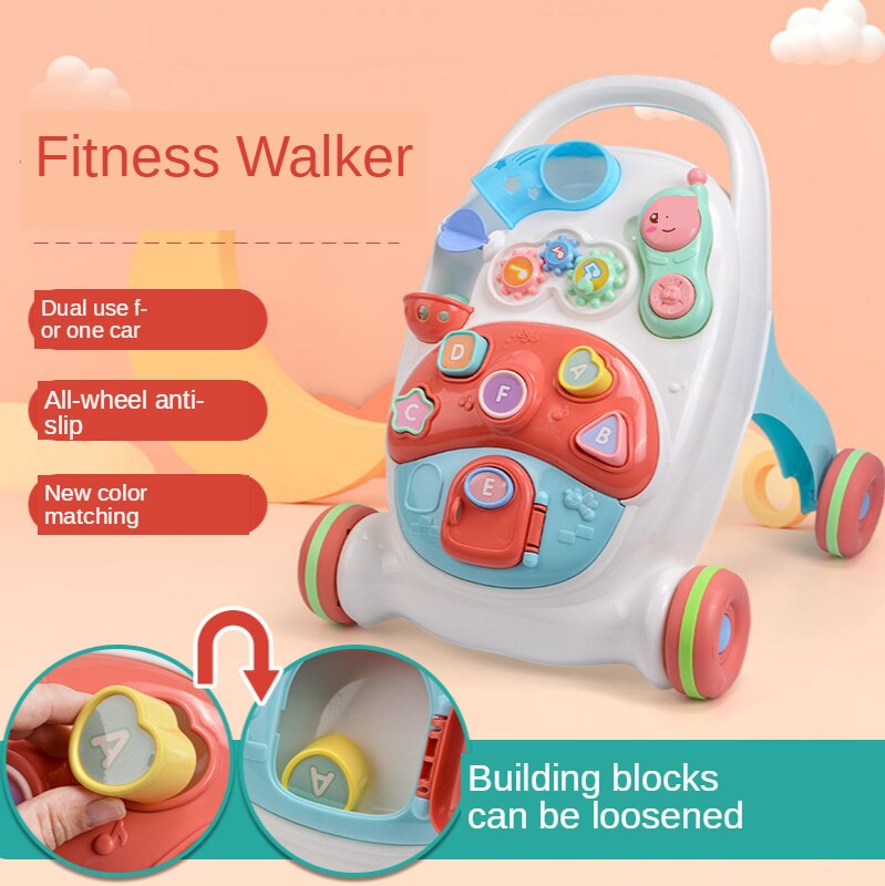 Baby walker anti-rollover walker multifunktionell tidig utbildning leksak hand push baby walker 7-24 månader