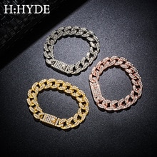 H: HYDE hommes Bracelet Hip Hop Miami lien cubain or argent couleur glacé pavé strass mâle Bracelet bijoux de rue