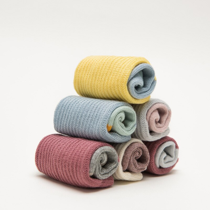 3 paar hoge kindersokken herfst en winter, babysokken voor jongens, babysokken voor meisjes, sokken over de kuit, patchworkkleurige babysokken