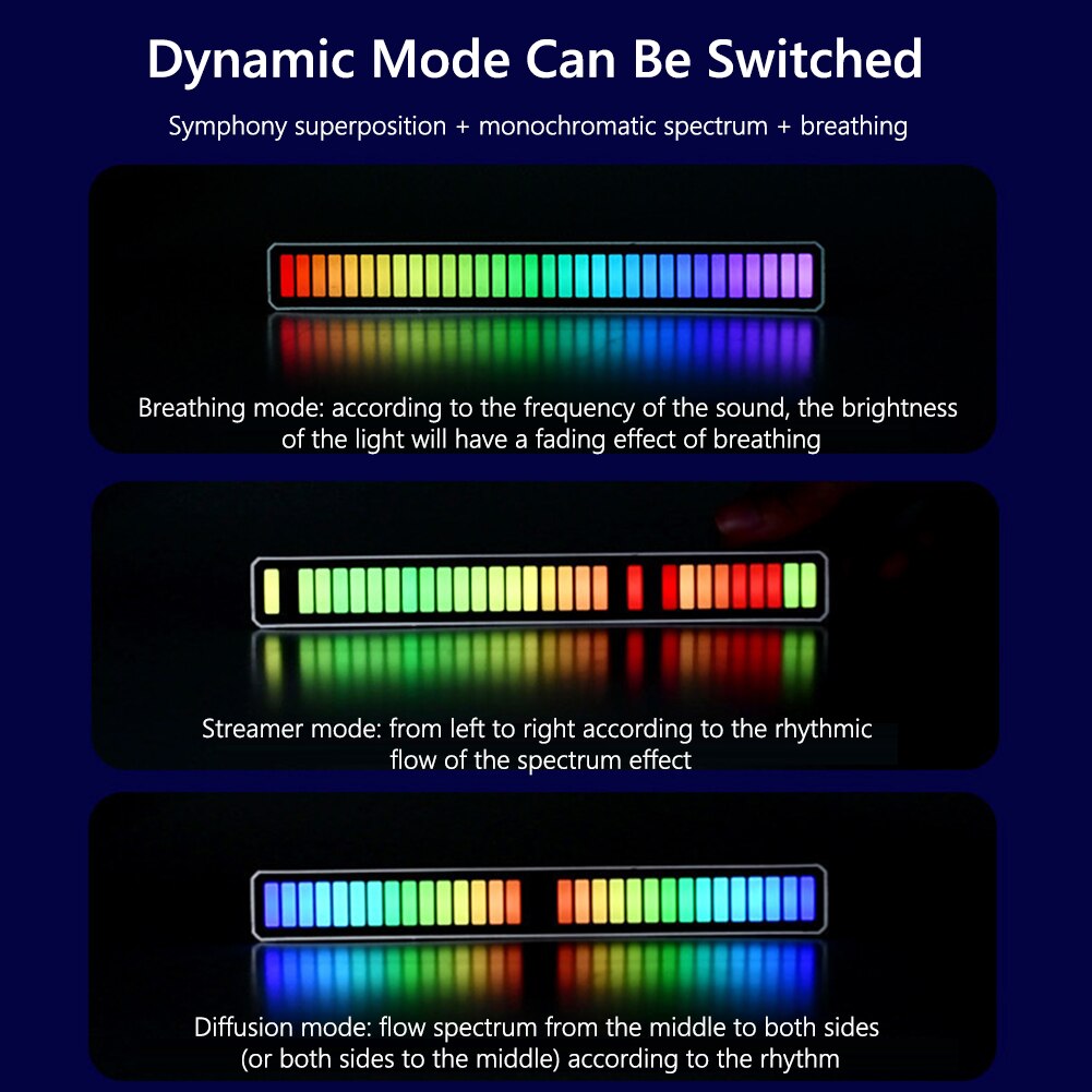 Lydkontrol lys app kontrol stemmeaktiveret pickup rytme lys led rgb farverig musik omgivende lys bar rytme lampe usb