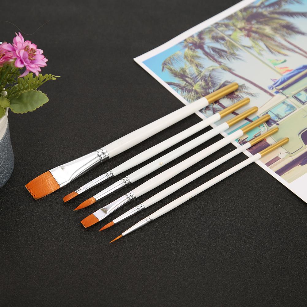 Art Model Paint Nylon Hair Acrylic Oil Watercolour Drawing Art Supplies Brown 6 Pcs Painting Craft Artist Paint Brushes Set