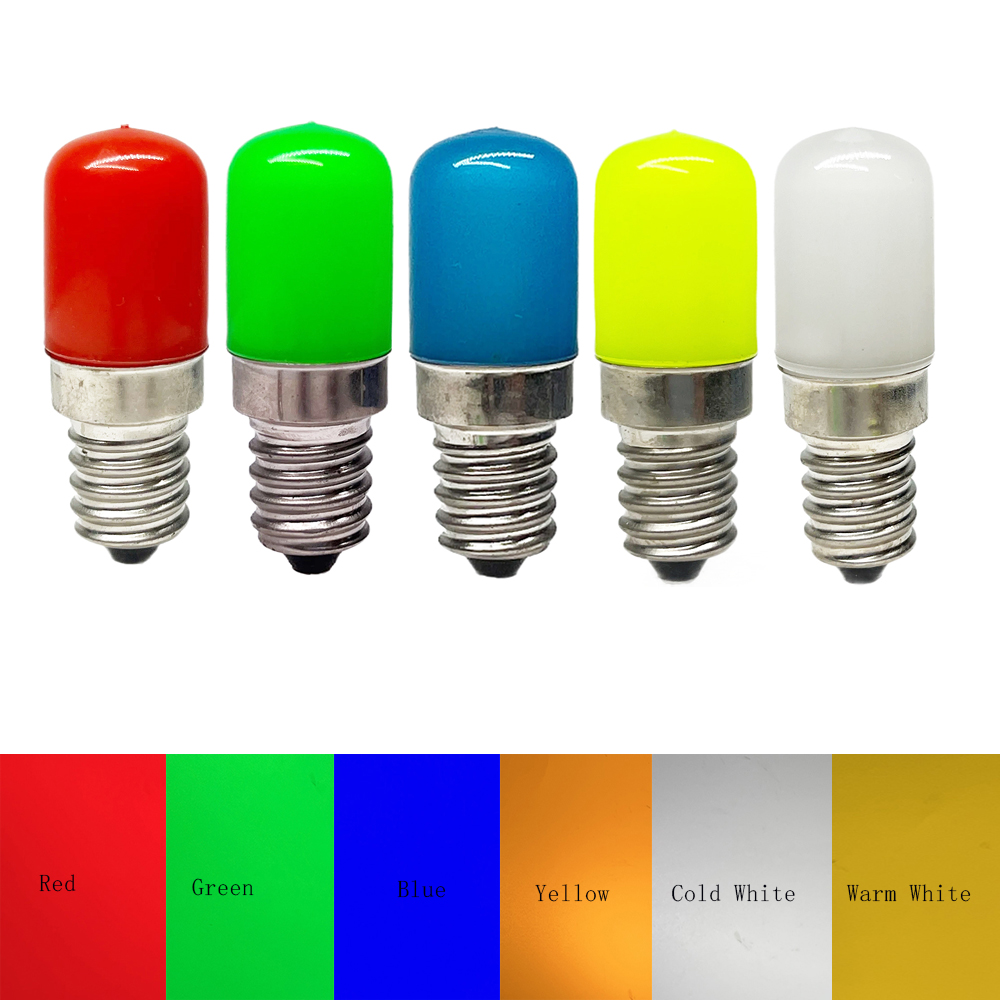 Mini ampoule E12 E14 T18 pour réfrigérateur, couvercle PC AC 110V 220V, ampoule de congélateur 2W, rouge vert bleu jaune blanc froid