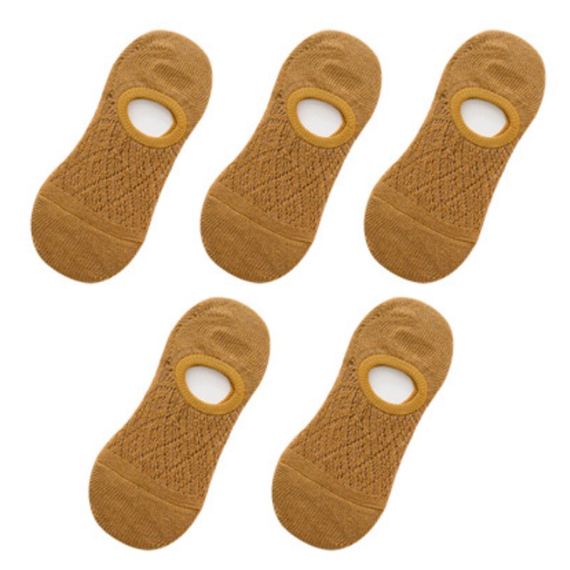 5 Pairs Women Silicone Non-slip Invisible Socks Summer Solid Color Mesh Ankle Boat Socks Female Cotton Slipper No show Socks: ginger