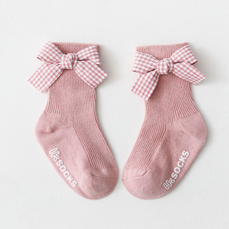 Zoete Plaid Bows Baby Sokken Lente Katoen Prinses Baby Meisjes Korte Sokken Baby Peuter Anti-Slip Vloer Sokken Sokken: pink