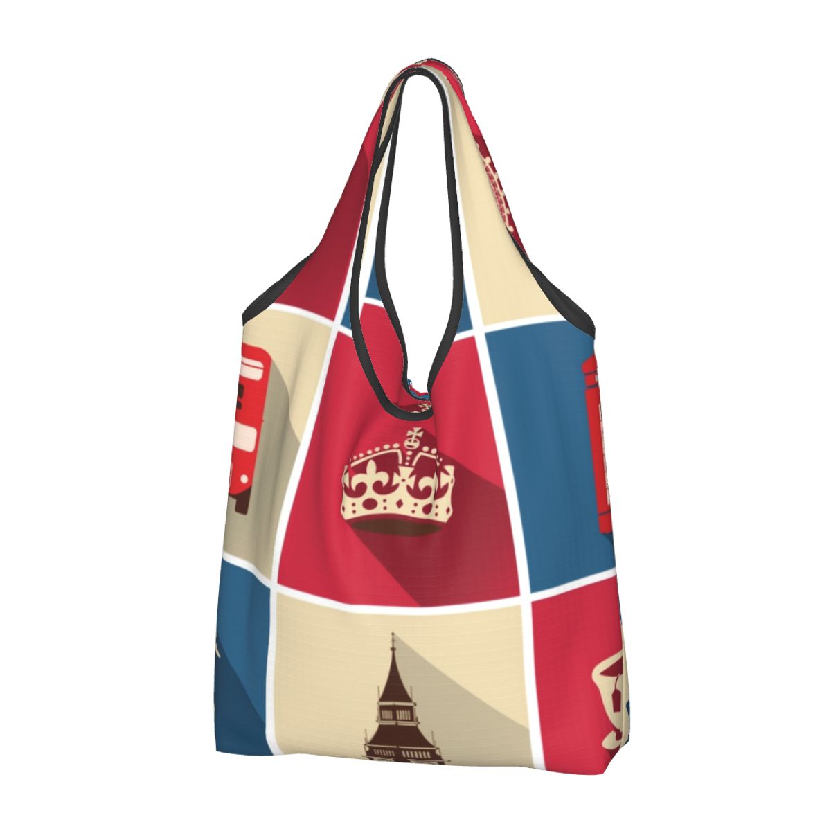 Aangepaste Britse vlag Londen rode bus auto boodschappentas mode shopper Tote schoudertassen draagbare handtas met grote capaciteit: Blauw