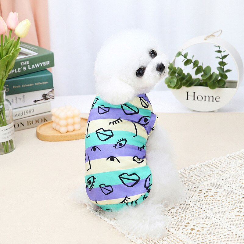 Printed Dog Shirt Graffiti Dog Clothes for Chihuahua French Bulldog Outfit Summer Spring Pet Costume: green / L