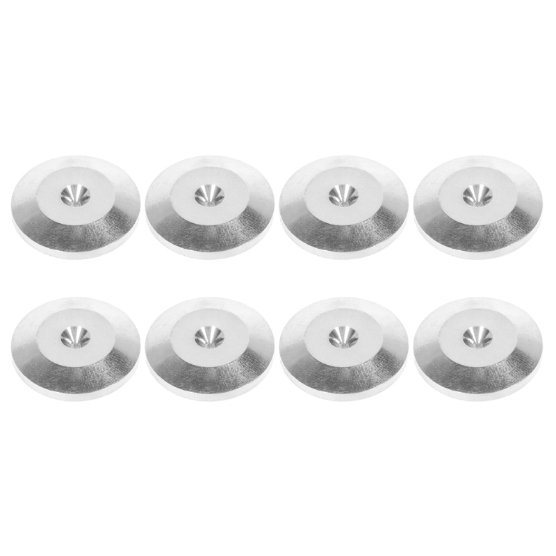 8 stk. 25 x 5mm universelle aluminiumslegering højttalerspikes puder højttaler støddæmper base pude isolering stativ fødder konus base måtter: Sølv