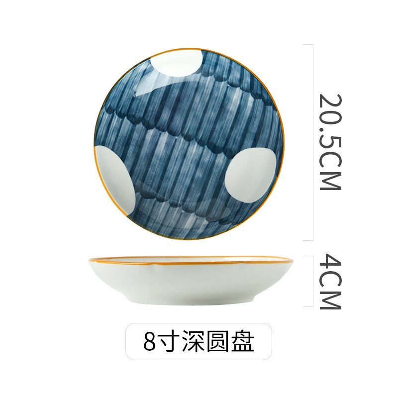 Japanese-style ceramic dinner plate home cooking dish ramen dish Western food steak dish soup dish tableware Home Decor: 8 inches Deep disc D