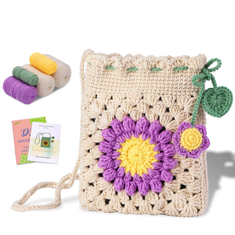 Kit de crochê para iniciantes e adultos com tutoriais de vídeo inclui gancho de crochê, fios e materiais de tricô para bolsa artesanal faça você mesmo: Cinza claro